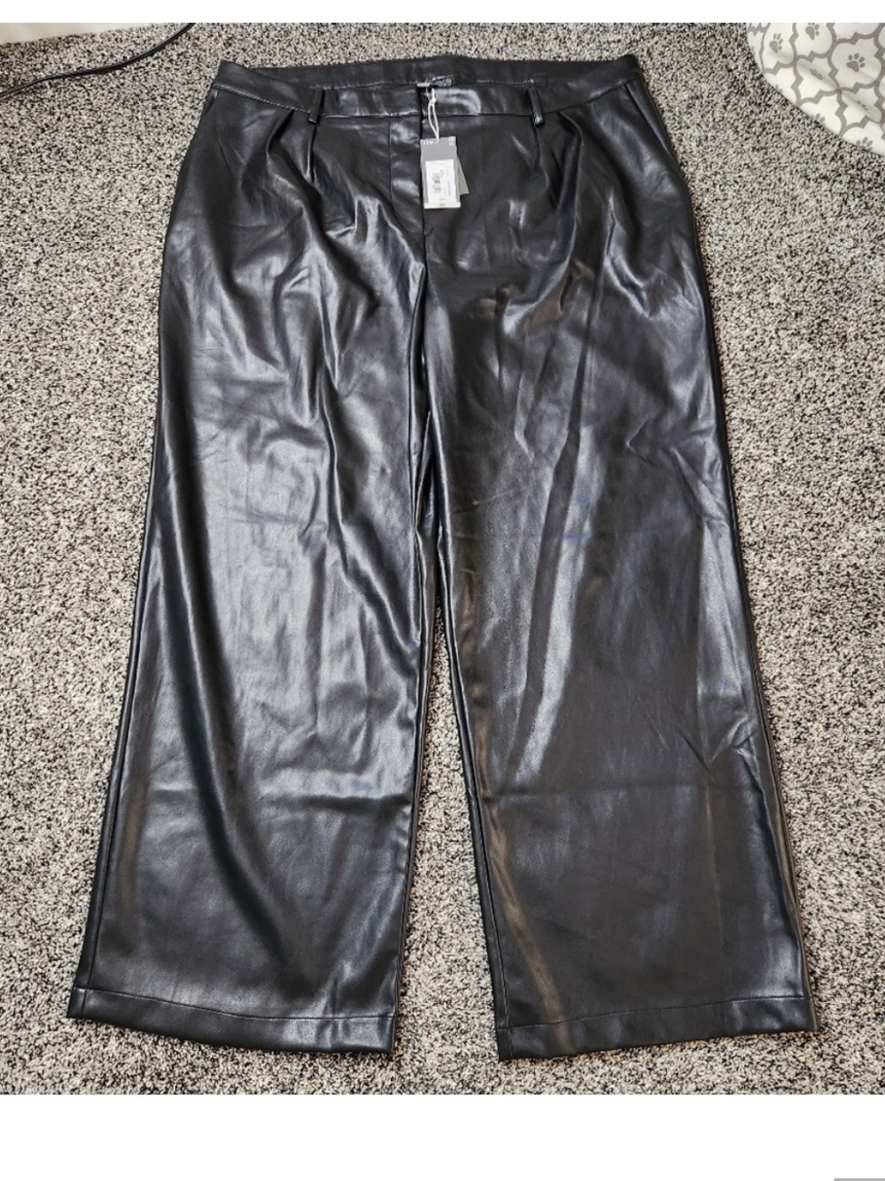 Worthington Dress Pants Sz 22W Straight Wide leg Soft Faux Leather‎ Black Slacks